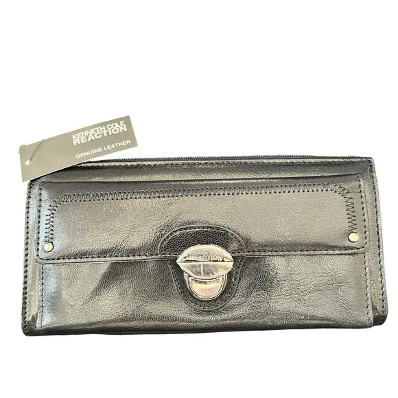 Kenneth Cole Reaction Black Leather Wallet Turn Lock Whipstitch 144542/KD8 NEW