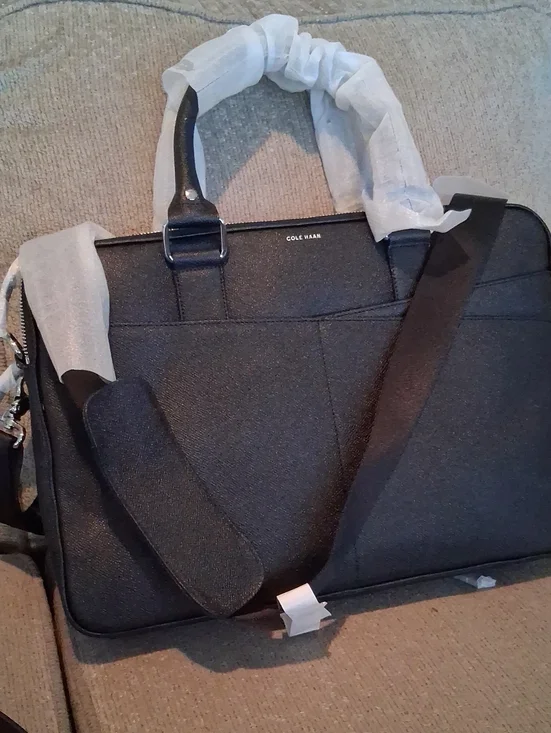 Cole Haan Black Men's Laptop Briefcase with Detachable Strap