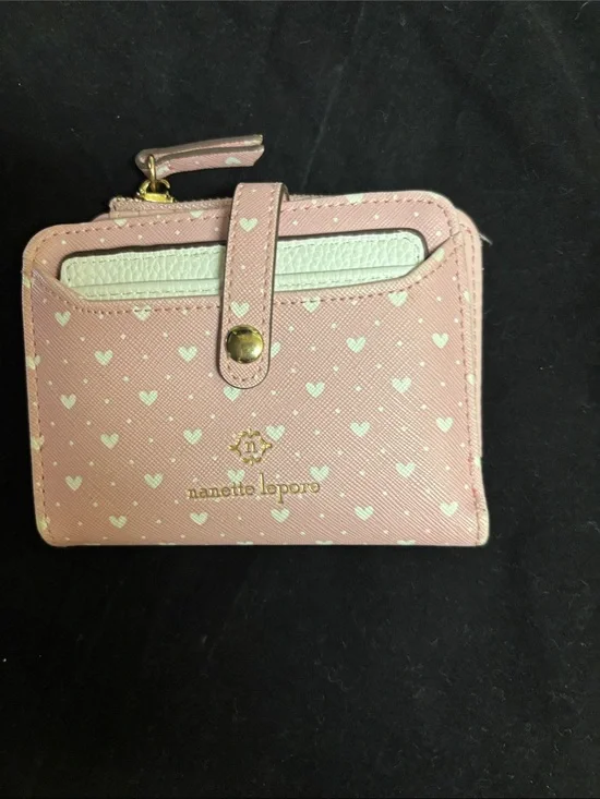 Nanette Lepore Wallet Pink/White Hearts Snap