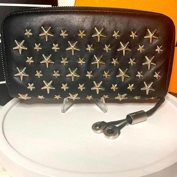 Black Jimmy Choo Filipa Leather Zip Around Wallet