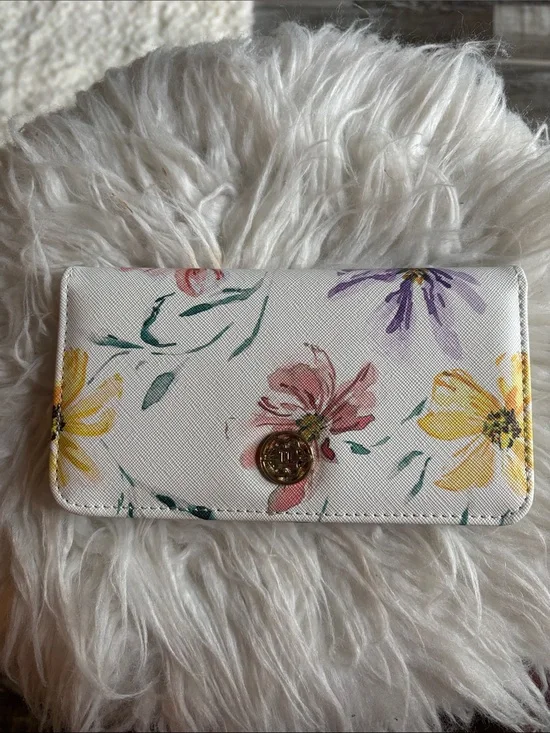 Floral Print Women's Wallet - White with Multi-Color Floral Accents