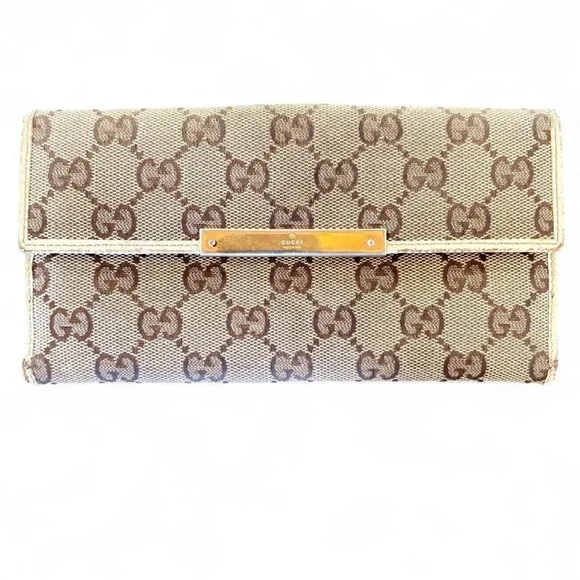 Vintage Authentic Gucci GG Supreme Monogram  Continental Long Wallet Clutch
