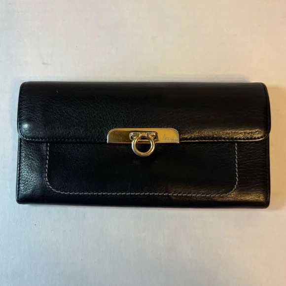 Salvatore Ferragamo, Continental‎ black leather wallet