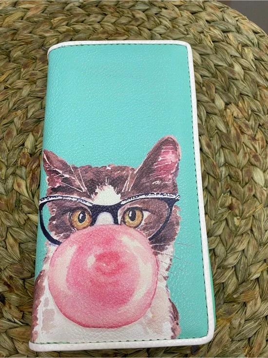Cat Bubblegum Teal Wallet - Pets Cat Accessory
