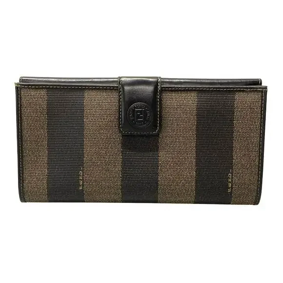 Fendi Pecan Long Wallet Black Beige PVC Leather