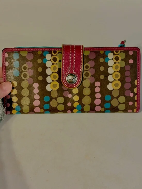 Vintage Fossil Wallet Early 2000s Style Bi Fold Colorful Y2K Retro Boho Hippie