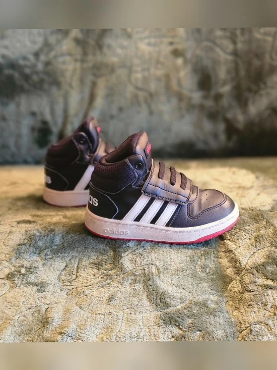 Adidas Hoops Mid 2 Toddler Kids High-Top Sneakers in Black, White and Red