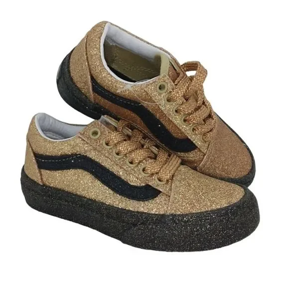 VANS Old Skool Party Glitter Girls NEW w/Tags Gold/Black Glitter Sneakers-sz. 11