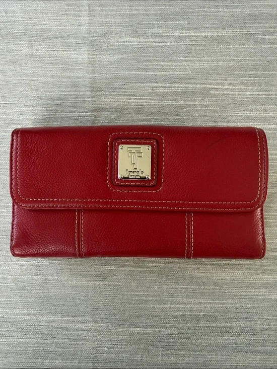 Tignanello Red Leather Flap Wallet with Gold-Tone Logo