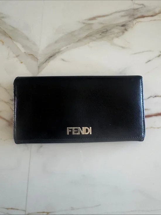 Fendi Black Leather Logo Continental wallet