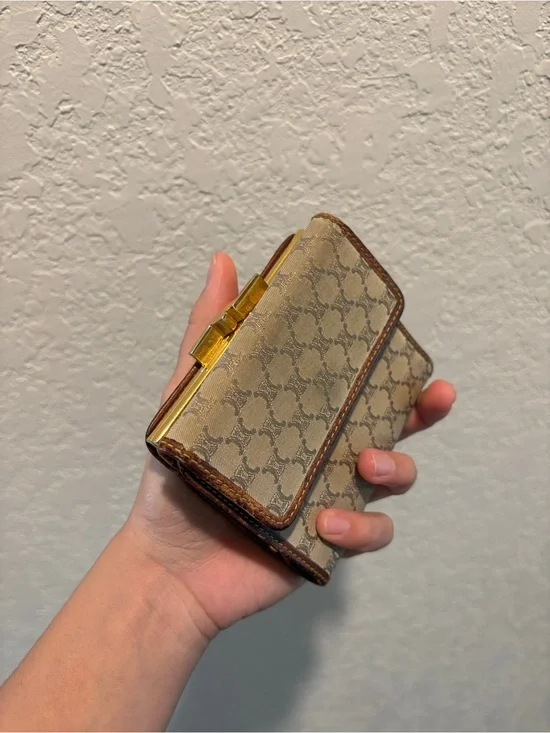 Celine Macadam Beige Monogram Kisslock Trifold Wallet