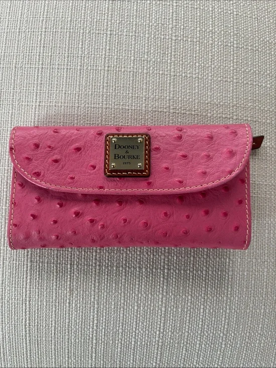 Dooney & Bourke Hot Pink Ostrich-Embossed Continental Wallet