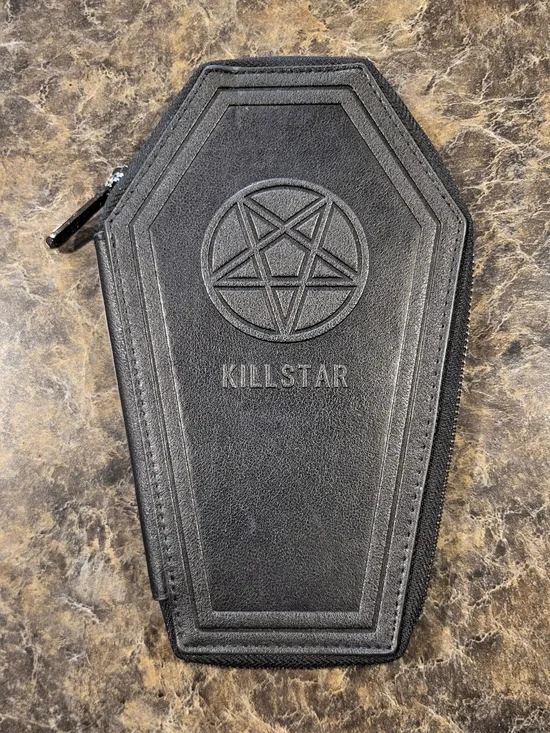 Killstar Black Coffin Zip Pouch with Embossed Pentagram