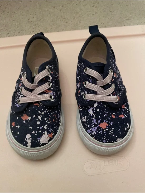 Vans Baby Navy Canvas Sneakers with Pink Splatter