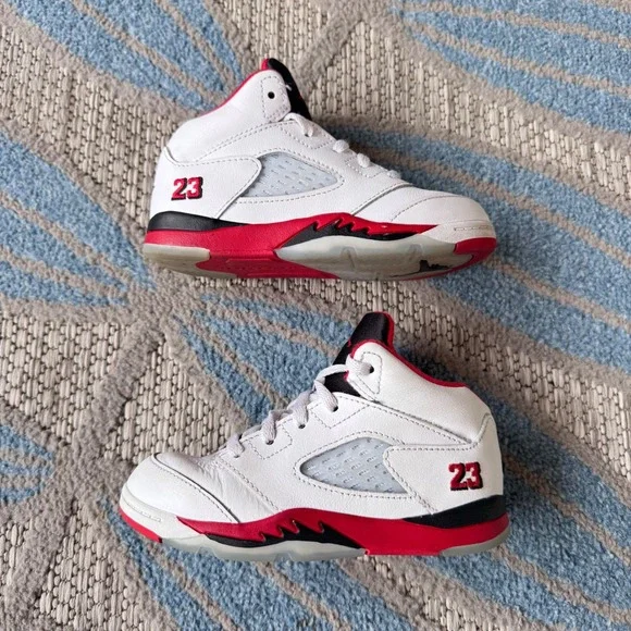 Toddler Jordan 5 Fire Red Black Tongue High Top Sneakers Size 10C