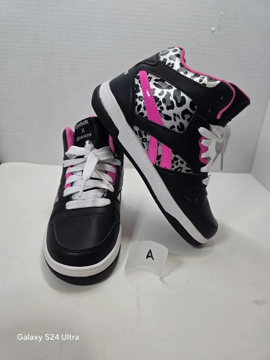 Reebok Kids Black, Hot Pink & Silver High-Top Sneakers with Leopard Print