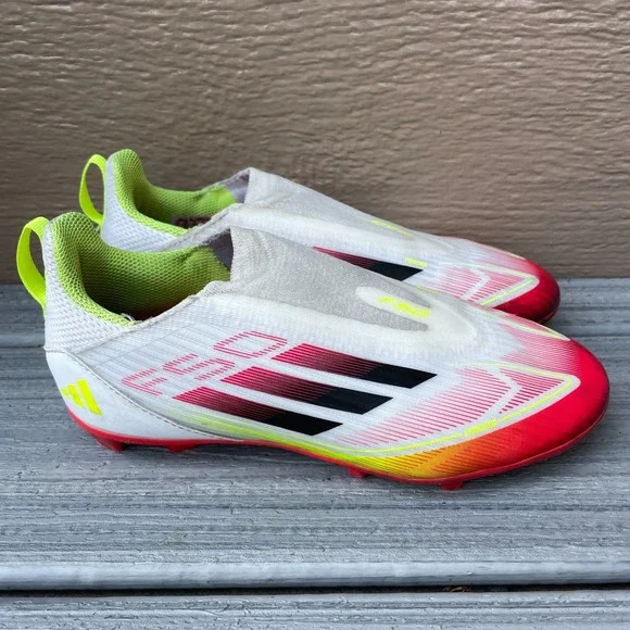 Adidas F50 League Laceless FG/MG Youth Size 3 Soccer Cleats White /Yellow/Red