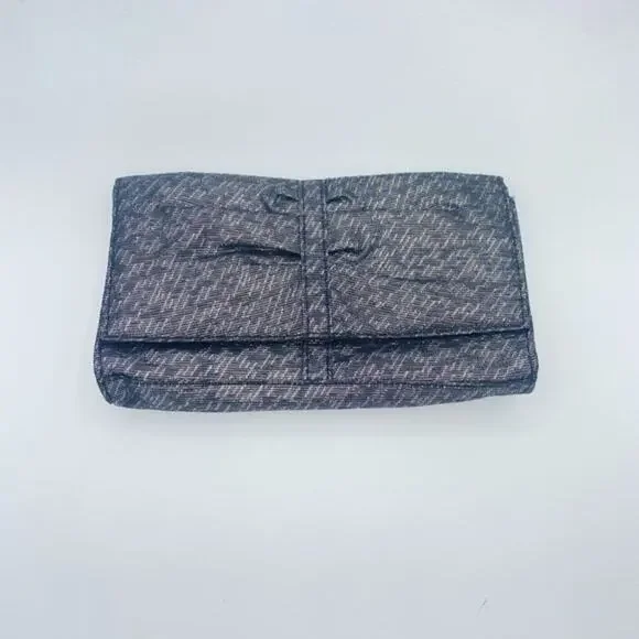 Lancome Silver Metallic Woven Fold-Over Magnetic Snap Button Clutch Wallet Purse