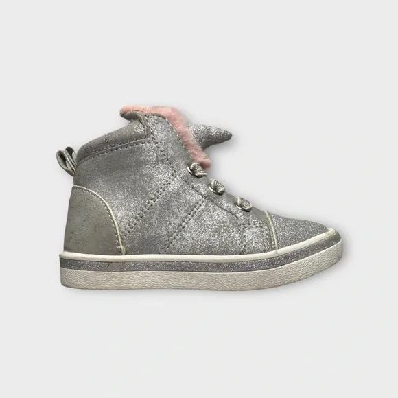 Wonder Nation Gray Glitter Unicorn Pink Faux Fur Shoes