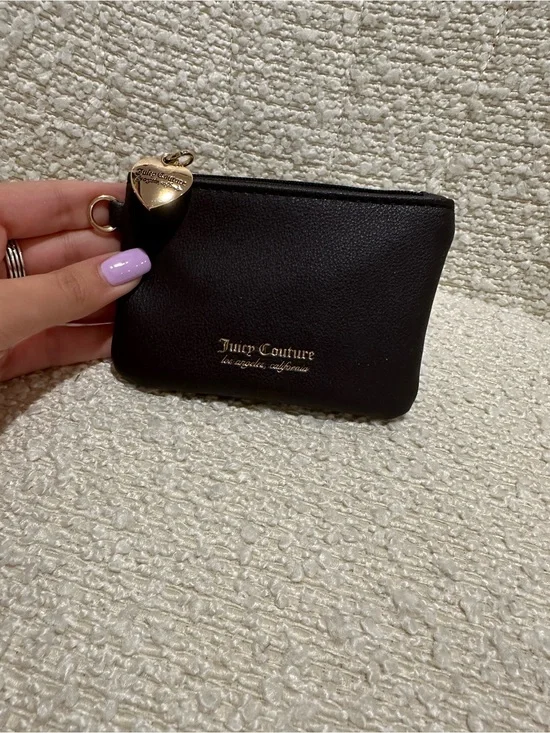 Juicy Couture Black Mini Zip Wallet with Gold Heart Charm