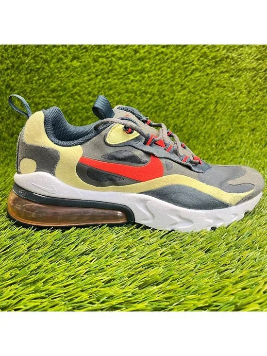 Nike Air Max 270 React Boys Size 5.5Y Gray Beige Athletic Running Shoes Sneakers