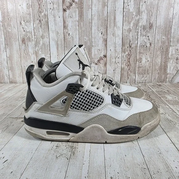 Jordan 4 Retro Military Black Kids Sneakers White Grey DH6927-111 Size 7Y