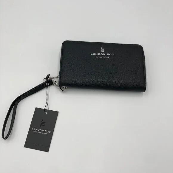 London Fog Collection Bradford Single Zip Wallet With Front Flap‎ & Wrist Strap