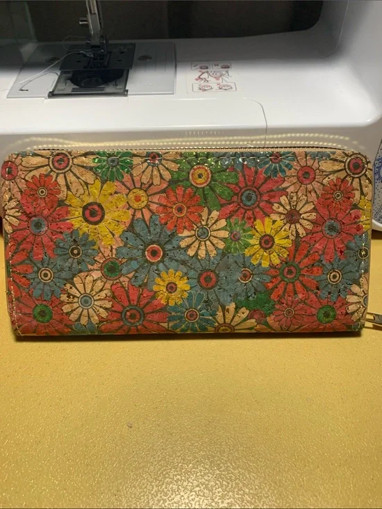 Floral Zip-Around Wallet - Made of vegan cork.