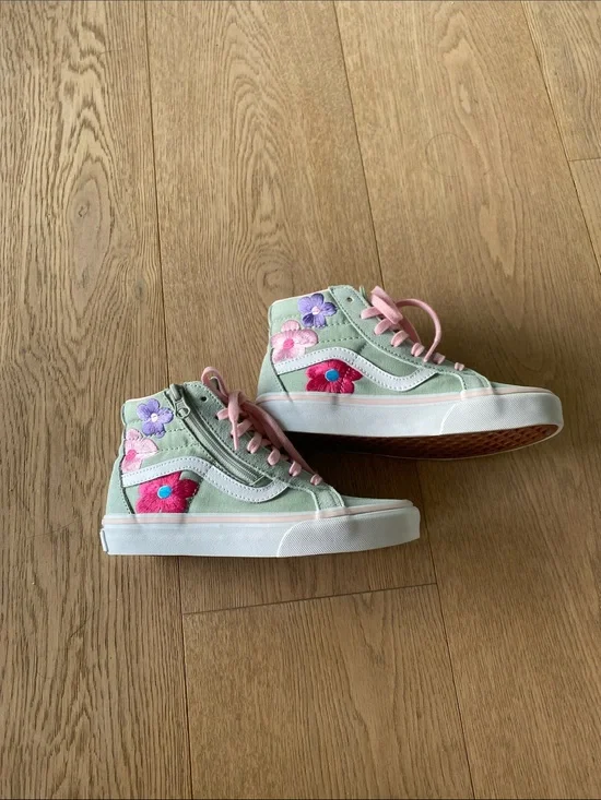 Vans Kids Mint High-Top Sneakers with Pink & Purple Floral Embroidery