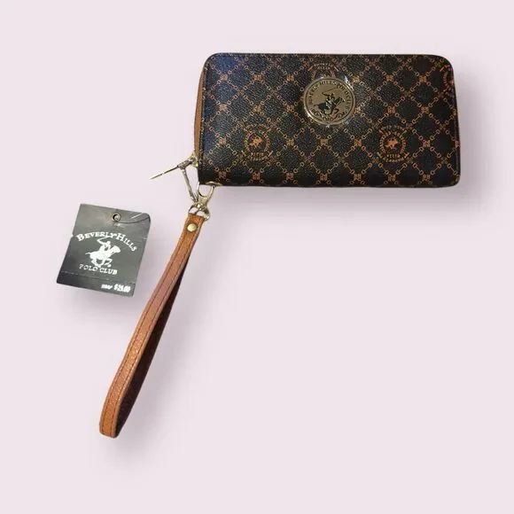 Beverly‎ Hills Polo Club Long Wallet With Strap Color Brown New