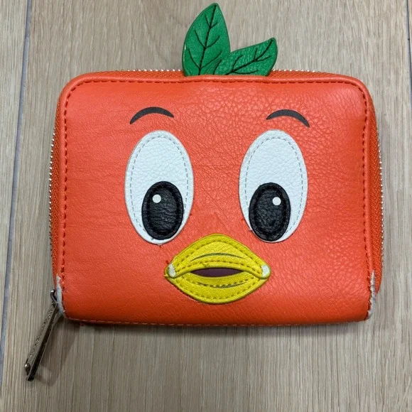 Disney Parks Loungefly Orange Bird Wallet Zip Around Faux Leather Orange Mascot