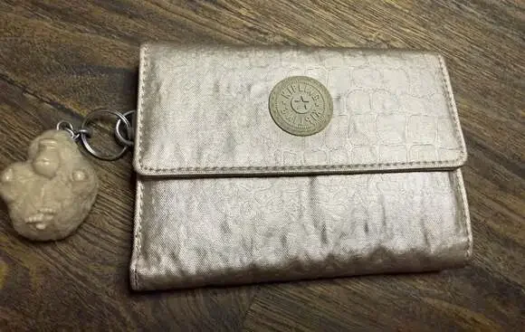 Kipling Rylee Wallet Metalic Nylon Organizer Coin Purse Monkey Keychain