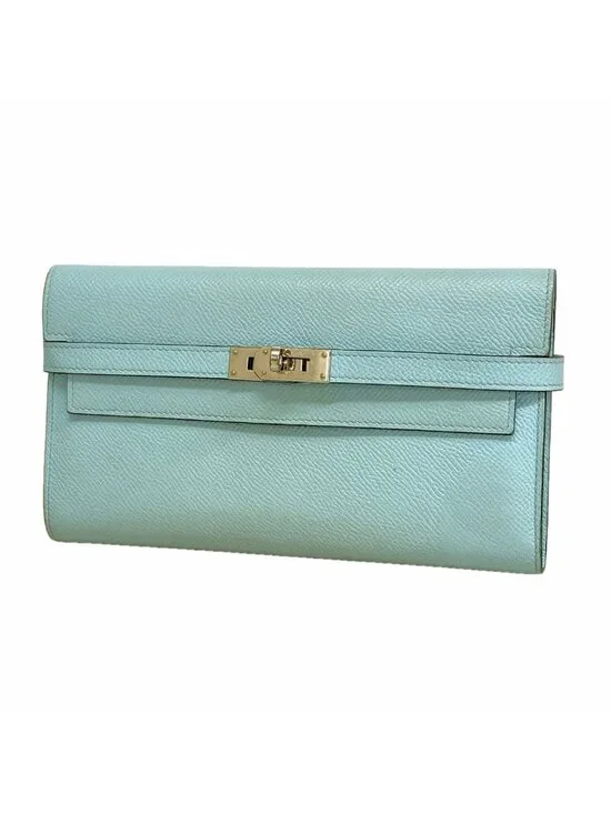 Hermes Wallet Kelly Veau Epsom Blue Zephyr Silver