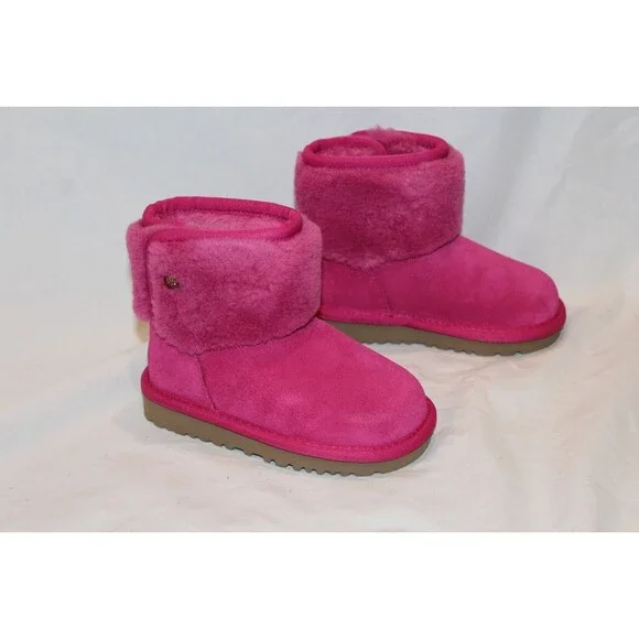 UGG MINI JONI SHEARLING‎ CUFF SUEDE BOOTS DNY FUSCHIA PINK NEW 7 TODDLER $115