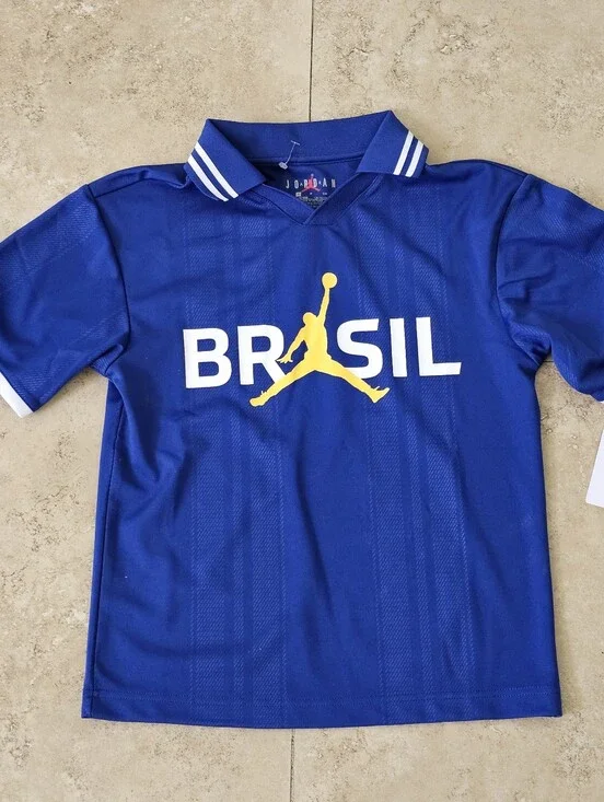 JORDAN x BRASIL Loose Polo Shirt Youth Size Small (8-10Y) Royal Blue 95G050-UOK