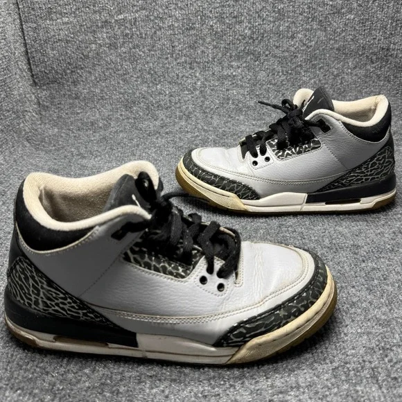 Jordan 3 Retro Wolf Grey‎ Youth Size 5.5Y Grey Black Elephant Print 398614-004