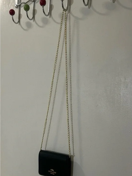 Coach Women's Black Leather Crossbody Chain Wallet