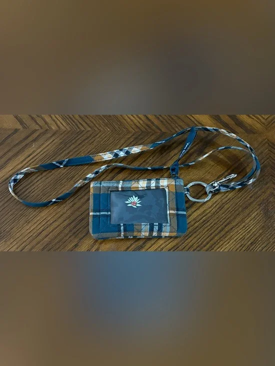 Vera Bradley Zip ID Lanyard in Orchard Plaid Pattern - NWOT