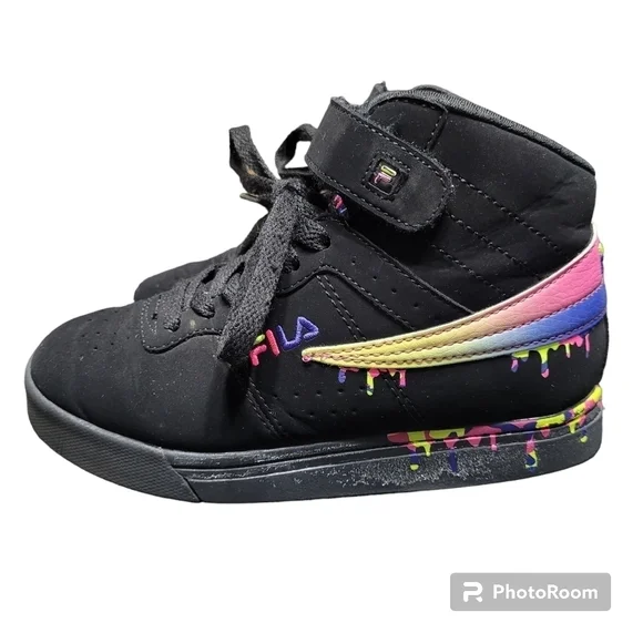 Fila Vulc Paint Drip Black And Pink Sneakers Girls Size‎ 1