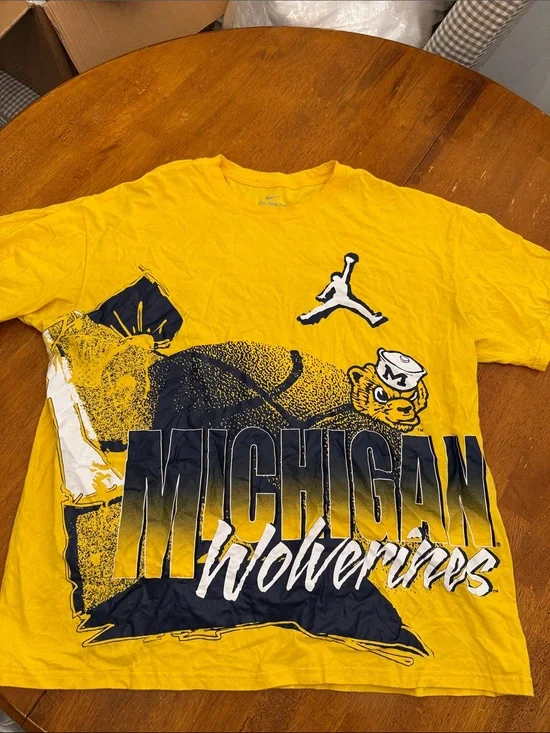 Jordan Yellow Michigan Wolverines Graphic Tee with Navy Accents xl
