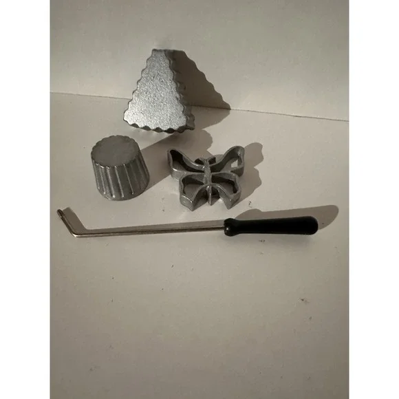 Vtg Rosette Waffle Bakers Handle Xmas Tree Butterfly Cupcake Cookie Mold