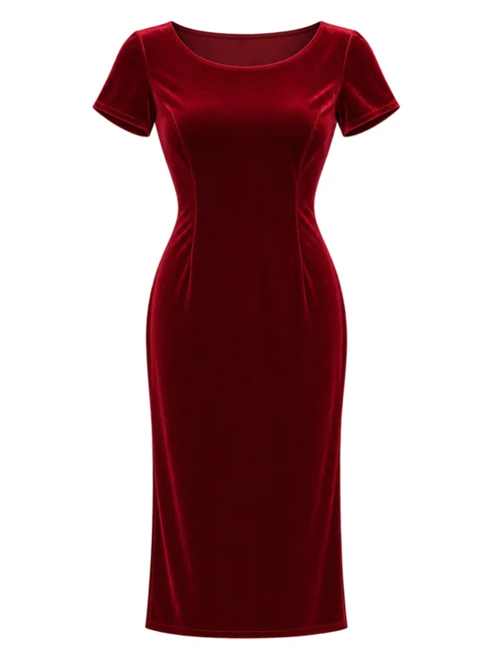 Women's Hillard & Hanson Red Velvet Midi Dress Size 10