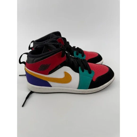 Jordan 1 Mid Multi-Color Kids Sneakers Red Blue Green Yellow 640734-125 Size 3Y