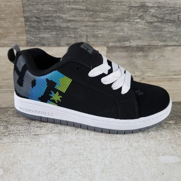 DC Court Graffik Kids Skate Shoes Sz 4.5 Black Multicolor Lace-Up Sneakers