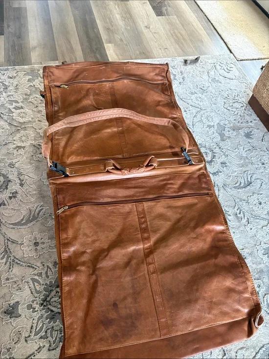 Leather Garment Bag - Brown Travel Organizer