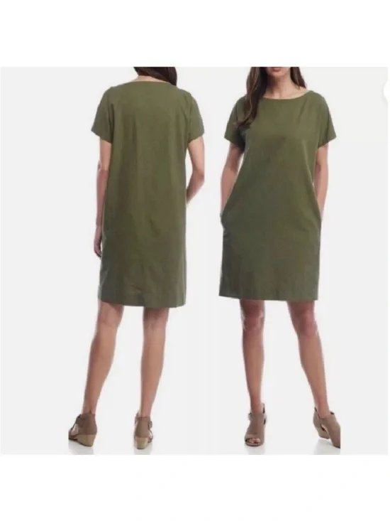 Eileen Fisher Organic Cotton Olive Green Sheath Shift Dress $245