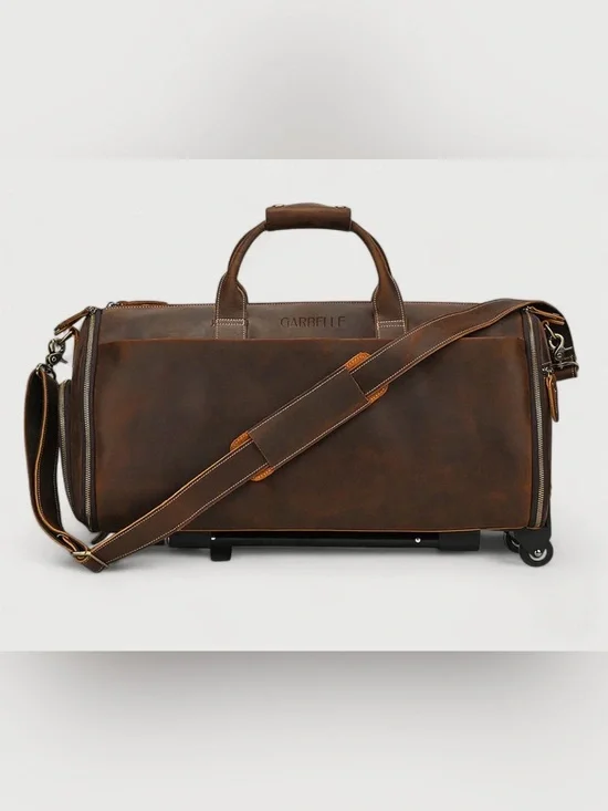 Garbelle Leather Carry-On Garment Duffel Bag Trolley Model Brown Travel Bag