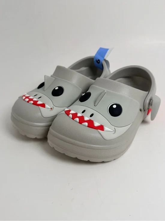 Kids Shark Water Clogs in Light Gray - Playful Shark Face