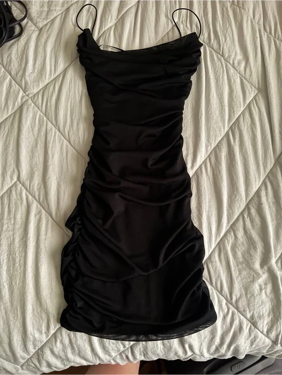 Garage Black Ruched Mini Slip Dress