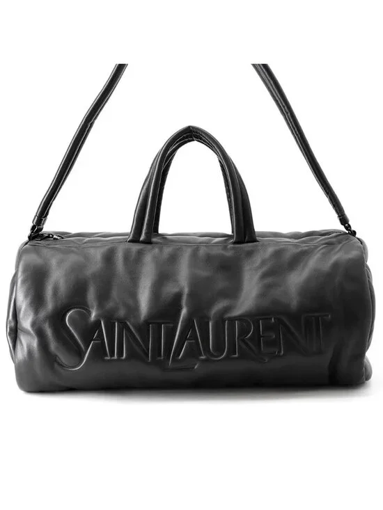 Saint Laurent Paris Boston Bag Wide Logo Puffer Lambskin Black
